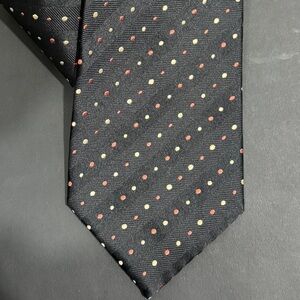 Charvet Tie - Black, w/ Cream & Rust/Burnt Orange Dots 100% Silk Made in France